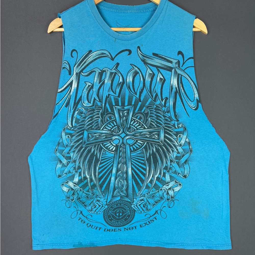 Tapout Y2K UFC Cross AOP MMA Cut Off Blue Shirt XL Hype Streetwear Rare Hype